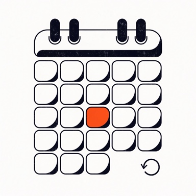 Calendrier dont une date est marquée, avec une flèche de récurrence