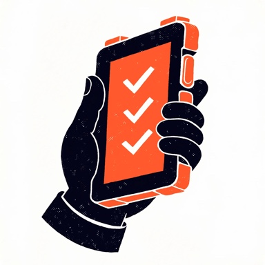 Tablette tenue en main affichant une liste de contrôle cochée